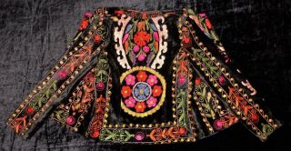 Vintage Uzbek Silk Embroidery Velvet Jacket Comfortable A12842