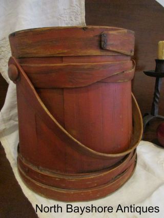 Antique 1800s England Shaker Paint Decorated Wooden Sugar Bucket Firkin Aafa