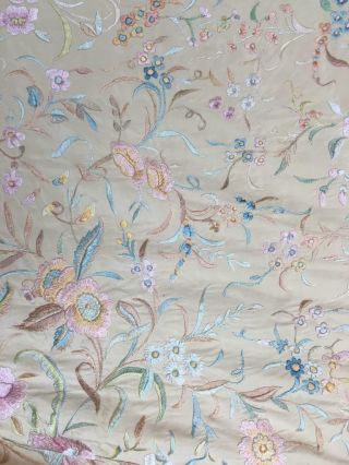 LARGE Antique Victorian Embroidered Silk Piano Shawl Table Cover Floral Fringing 4