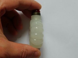 c.  19th - Antique Chinese China White Jade Lotus Hand Carved Snuff Bottle - Qing 4