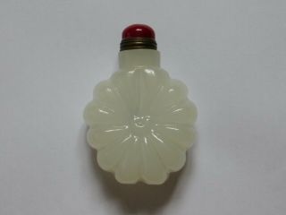 c.  19th - Antique Chinese China White Jade Lotus Hand Carved Snuff Bottle - Qing 5