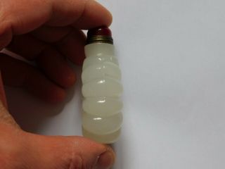 c.  19th - Antique Chinese China White Jade Lotus Hand Carved Snuff Bottle - Qing 6