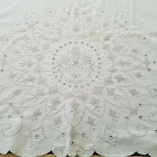 Vintage Antique Linen Embroidered Flat Sheet Flowers In Urn 100 " X 84 "