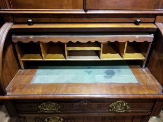 Antique Eastlake Pin / Walnut Cylinder Secretary Desk Book Case 5