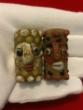 Large Phoenician Double Face Beads,  Unusual Historical Jewellery
