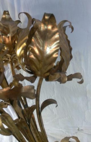 Vintage Mid Century Modern Lamp Light Gold Gilt Wrought Iron Italian Tole Floral 10