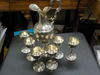 antique 800 silver ewer pitcher with 6 800 silver mini goblets 309gr 4