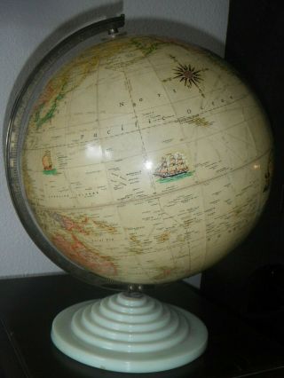 Vintage Rand Mcnally 12 " Nautical Theme Globe Art Deco Glass Base