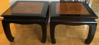 Pair Vintage Midcentury Henredon? Ming Chinoiserie Bunching Tables Burl Wood Top