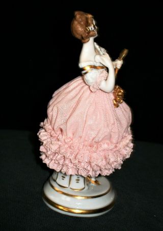 ANTIQUE GERMAN DRESDEN LACE MULLER ART DECO LADY WITH MIRROR PORCELAIN FIGURINE 3