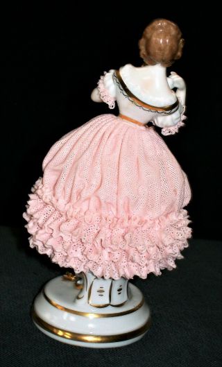 ANTIQUE GERMAN DRESDEN LACE MULLER ART DECO LADY WITH MIRROR PORCELAIN FIGURINE 4