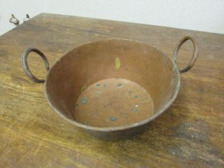 Antique Mexican Copper Bowl 1 - Old Cazo - Rustic - Primitive - 12wx7d - Beauty - Solid