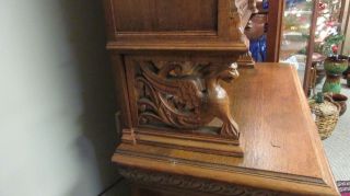 Antique Heavily Carved Oak Cabinet with Lions and Figures 3
