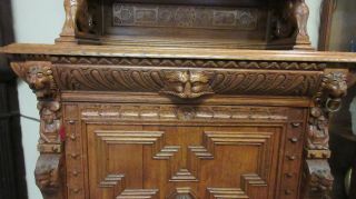 Antique Heavily Carved Oak Cabinet with Lions and Figures 5