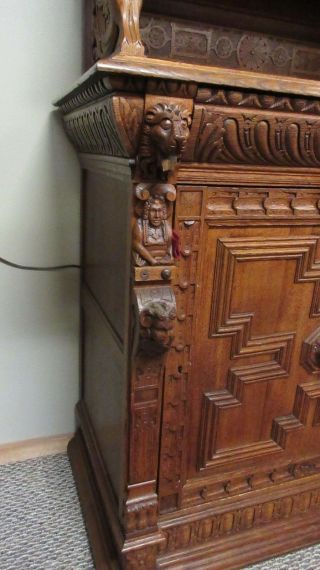 Antique Heavily Carved Oak Cabinet with Lions and Figures 6