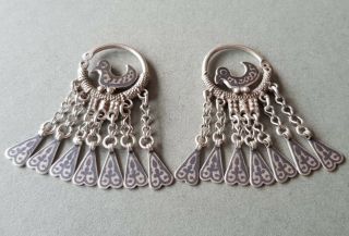Stunning Unique Jewelry Antique Ottoman Caucasus Dagestan Silver Niello Earrings