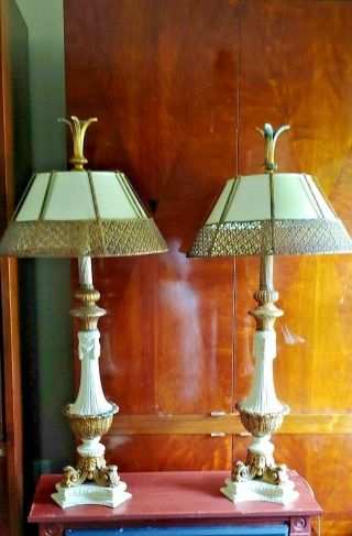 Matching American Mid - Century Hollywood Regency French - Style Table Lamps