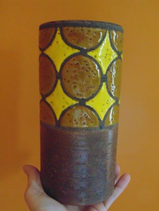 Vintage 1960s Italian Bitossi Vase In Brown & Yellow Ceramic Pottery Aldo Londi