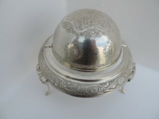 Rare Antique Signed Solid Silver Persian Roll Top Dome Caviar Bowl Dish 465 Gr