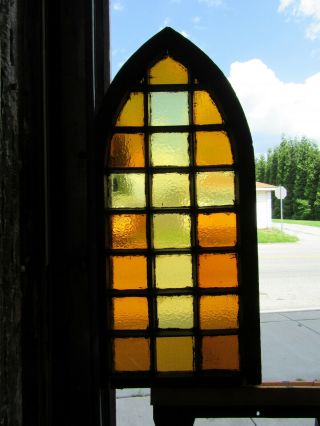 Antique Gothic Queen Anne Stained Glass Window 18 X 39 Salvage
