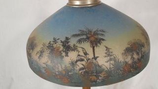ANTIQUE VICTORIAN ART NOUVEAU REVERSE PAINTED LAMP WITH PALM TREES 10