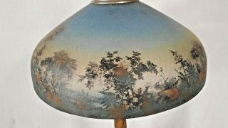 ANTIQUE VICTORIAN ART NOUVEAU REVERSE PAINTED LAMP WITH PALM TREES 7