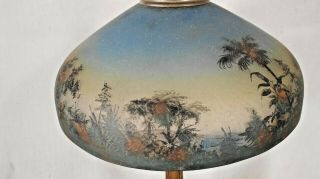 ANTIQUE VICTORIAN ART NOUVEAU REVERSE PAINTED LAMP WITH PALM TREES 8