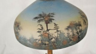 ANTIQUE VICTORIAN ART NOUVEAU REVERSE PAINTED LAMP WITH PALM TREES 9