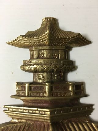 Antique Solid Brass Oriental Asian Pagoda Door Knocker 2