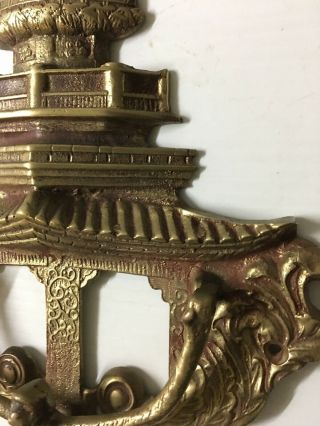 Antique Solid Brass Oriental Asian Pagoda Door Knocker 4