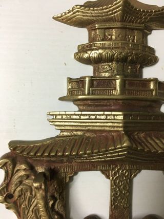 Antique Solid Brass Oriental Asian Pagoda Door Knocker 5