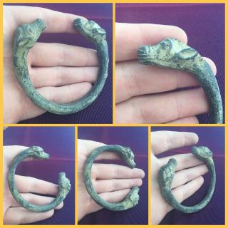 Very Rare Ancient Viking Era Norse Bracelet With Serpent Head 9 To 11th C Ad