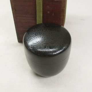 H121: Japanese Old Lacquered Tea Container With Fantastic Yami (black) - Makie