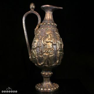 Large Near Eastern / Sasanian Style Solid Silver Gilt Figural Ewer 906g 13 3/4 "