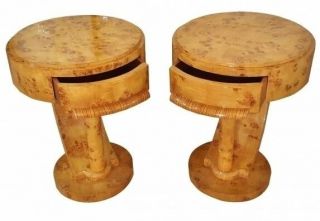 GORGEOUS Art Deco style Pair side cocktail tables commodes burl Satin Wood 4