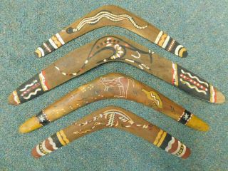 B9 4x Hand Painted Queensland Australian Aboriginal Boomerangs 1950s