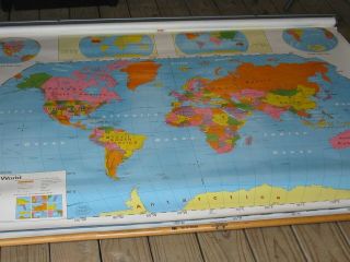 Vintage 1990 Roll Down Nystrom School Map World United States 65 "