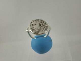 Antique Style,  Sterling Silver Ring Head of Zeus,  Handmade Silver 925,  10.  35 gr 3