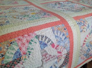 Lovely Vintage Soft Pastel Quilt Hand Sewn 73 " X 83 " 1940 