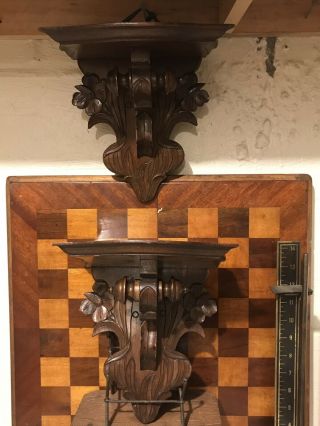 Eastlake Style Victorian Pair Set Wall Mantle Clock Sconce Shelves Mahogany
