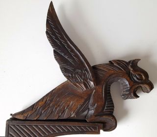 Antique carved wood winged griffin wall sconce chandelier parts Gothic style N°1 3