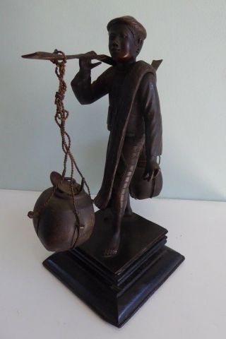 A Rare Antique Burmese Pegu Bronze Man Carrying Pots - Quality C1900 - 1920