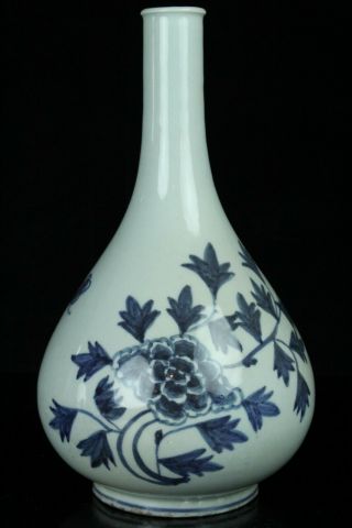 Mar142f Korean Blue&white Porcelain Bottle Peony Pot Vase Jar Bottle