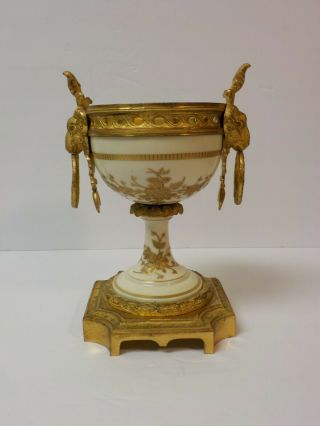 19th C.  Sevres Style Porcelain Urn,  Gilt Ormolu Mount,  Ram 