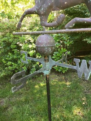 VINTAGE ANTIQUE PATINATED COPPER HORSE WEATHERVANE WITH COMPASS 5
