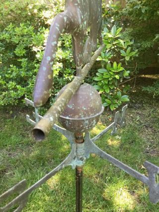 VINTAGE ANTIQUE PATINATED COPPER HORSE WEATHERVANE WITH COMPASS 9