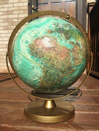 Vintage Replogle World Ocean Series Topography 12 " Globe Twin Axis Metal Ussr