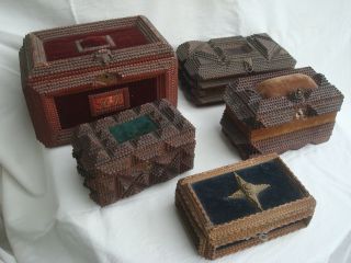 10 German Tramp Art Boxes About 1900 To 1920