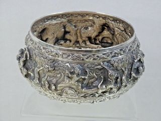 Antique Burmese Silver Bowl Hand Chased Eastern Oriental Burma Fine Quality
