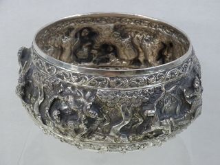 ANTIQUE BURMESE SILVER BOWL HAND CHASED EASTERN ORIENTAL BURMA Fine Quality 2